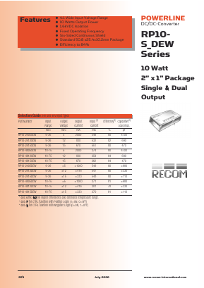 RP10-4805SEWP Datasheet PDF RECOM Electronic GmbH