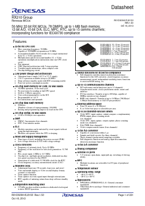 R5F52107ADFP Datasheet PDF Renesas Electronics