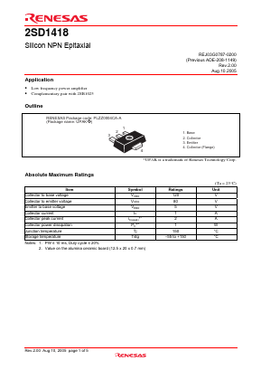 2SD1418 Datasheet PDF Renesas Electronics