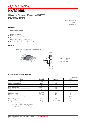 HAT2168N Datasheet PDF Renesas Electronics