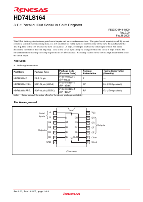 HD74LS164P Datasheet PDF Renesas Electronics