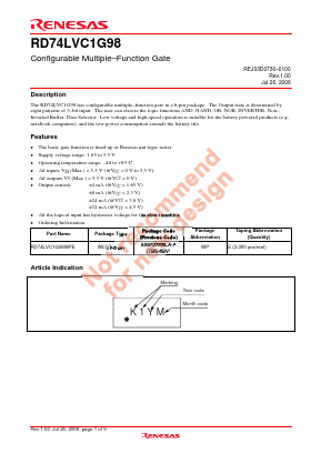 RD74LVC1G98 Datasheet PDF Renesas Electronics