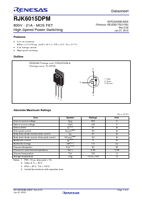 RJK6015DPM Datasheet PDF Renesas Electronics