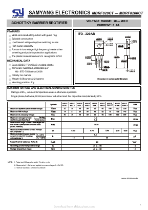 MBRF8A0CT Datasheet PDF SAMYANG ELECTRONICS CO.,LTD.