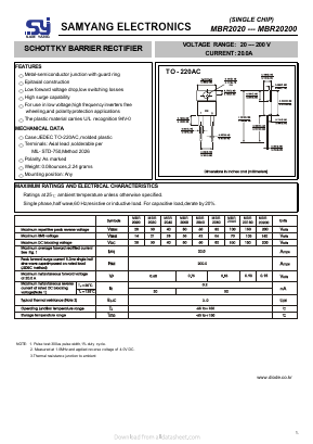 MBR2080 Datasheet PDF SAMYANG ELECTRONICS CO.,LTD.