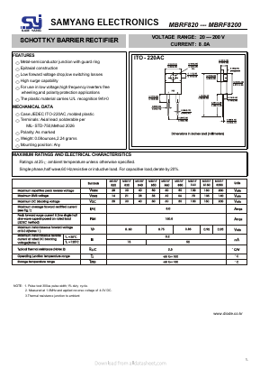 MBRF850 Datasheet PDF SAMYANG ELECTRONICS CO.,LTD.