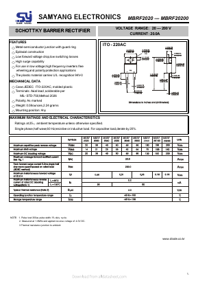 MBRF20150 Datasheet PDF SAMYANG ELECTRONICS CO.,LTD.