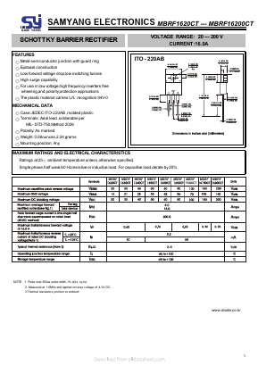 MBRF1650CT Datasheet PDF SAMYANG ELECTRONICS CO.,LTD.