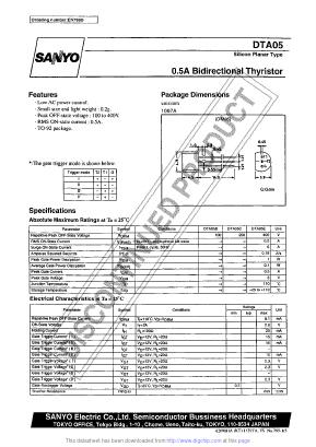 DTA05 Datasheet PDF SANYO -> Panasonic