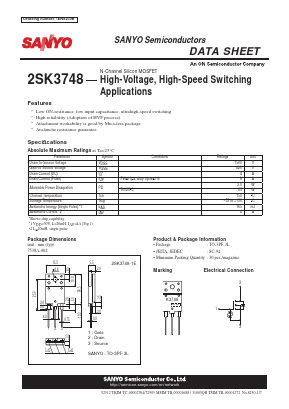 2SK3748-1E Datasheet PDF SANYO -> Panasonic