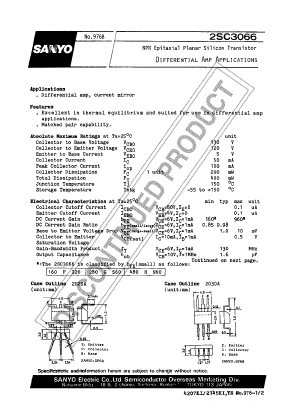 2SC3066G Datasheet PDF SANYO -> Panasonic