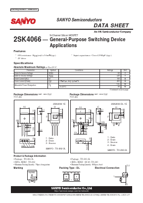 2SK4066 Datasheet PDF SANYO -> Panasonic