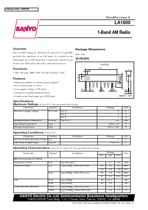 LA1600 Datasheet PDF SANYO -> Panasonic
