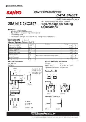 2SA1417 Datasheet PDF SANYO -> Panasonic