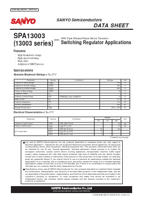 SPA13003 Datasheet PDF SANYO -> Panasonic