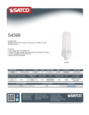 S4368 Datasheet PDF Satco Products, Inc.