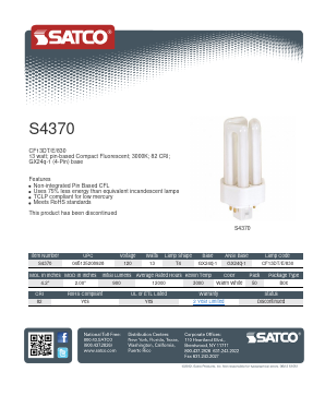 S4370 Datasheet PDF Satco Products, Inc.