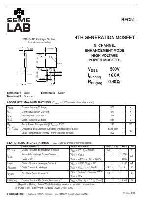 BFC51 Datasheet PDF Semelab - > TT Electronics plc 