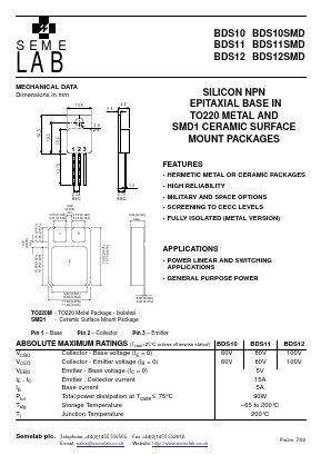 BDS12 Datasheet PDF Semelab - > TT Electronics plc 