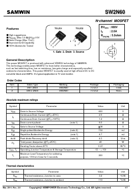 SWI2N60 Datasheet PDF Xian Semipower Electronic Technology Co., Ltd.