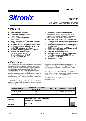 ST7036 Datasheet PDF Sitronix Technology Co., Ltd.