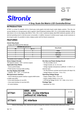 ST7541-G Datasheet PDF Sitronix Technology Co., Ltd.