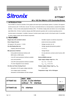 ST7546TI-G2 Datasheet PDF Sitronix Technology Co., Ltd.