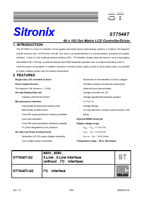 ST7548TI-G Datasheet PDF Sitronix Technology Co., Ltd.