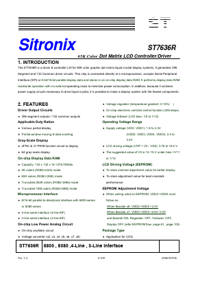 ST7636R Datasheet PDF Sitronix Technology Co., Ltd.