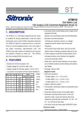 ST8012 Datasheet PDF Sitronix Technology Co., Ltd.
