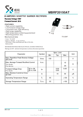 MBRF20150AT Datasheet PDF SHIKE Electronics
