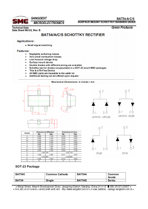 BAT54S Datasheet PDF Sangdest Microelectronic (Nanjing) Co., Ltd