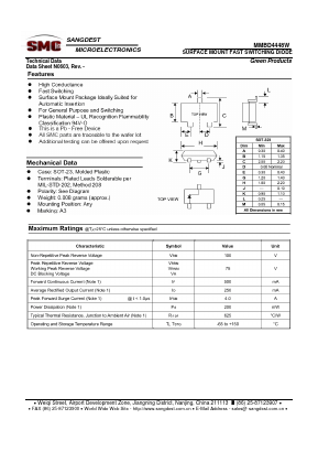 MMBD4448W Datasheet PDF Sangdest Microelectronic (Nanjing) Co., Ltd
