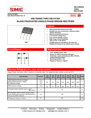 KBJ1008G Datasheet PDF SMC Diode Solutions Co. LTD