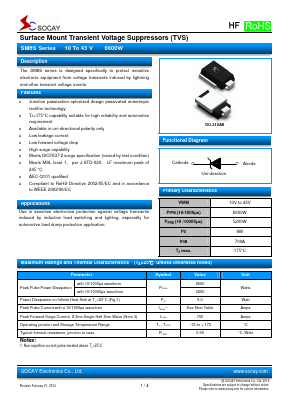SM8S18 Datasheet PDF Socay Electornics Co., Ltd.