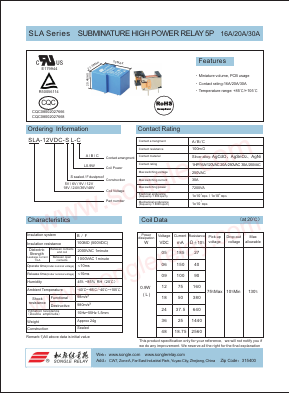 SLA Datasheet PDF Ningbo songle relay co.,ltd
