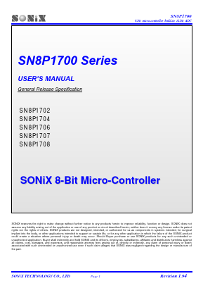 SN8P1702K Datasheet PDF Sonix Technology Co., Ltd