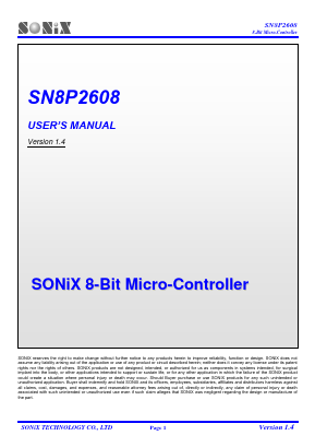 SN8P2606WG Datasheet PDF Sonix Technology Co., Ltd