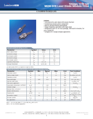 C-13-DFB10-TJ-SLC2I Datasheet PDF Source Photonics, Inc.