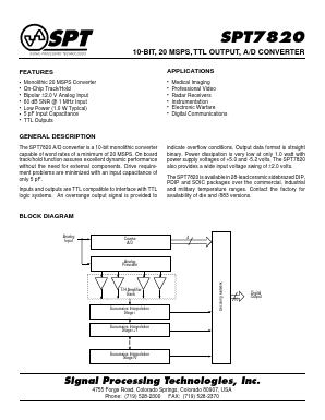 SPT7820B Datasheet PDF Signal Processing Technologies