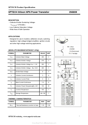 2N5839 Datasheet PDF Shenzhen SPTECH Microelectronics Co., Ltd.