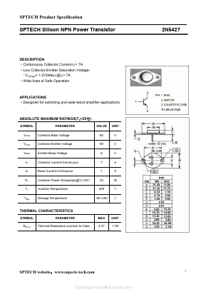 2N5427 Datasheet PDF Shenzhen SPTECH Microelectronics Co., Ltd.