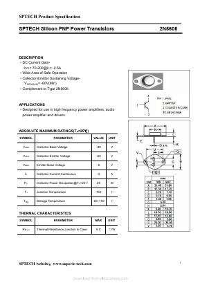 2N5605 Datasheet PDF Shenzhen SPTECH Microelectronics Co., Ltd.