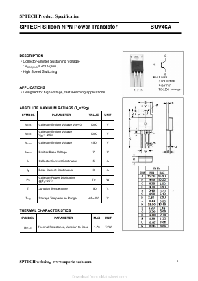 BUV46A Datasheet PDF Shenzhen SPTECH Microelectronics Co., Ltd.