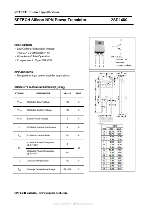 2SD1486P Datasheet PDF Shenzhen SPTECH Microelectronics Co., Ltd.