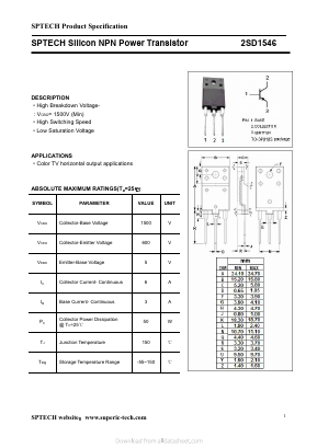 2SD1546 Datasheet PDF Shenzhen SPTECH Microelectronics Co., Ltd.