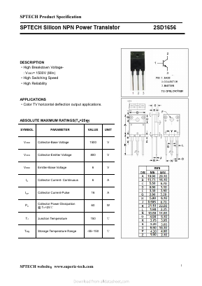 2SD1656 Datasheet PDF Shenzhen SPTECH Microelectronics Co., Ltd.