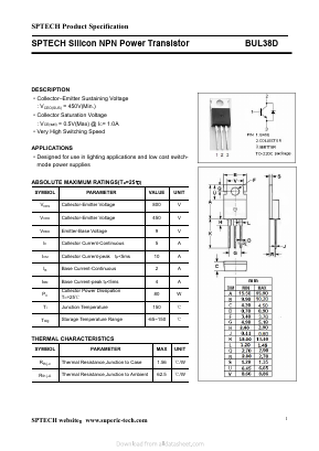 BUL38D Datasheet PDF Shenzhen SPTECH Microelectronics Co., Ltd.
