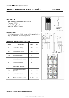 2SC3152 Datasheet PDF Shenzhen SPTECH Microelectronics Co., Ltd.