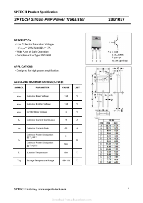 2SB1057R Datasheet PDF Shenzhen SPTECH Microelectronics Co., Ltd.